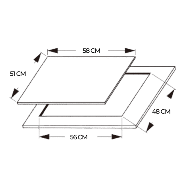 A01_EU01_100195-Imagen-6 Imagen 6 Placa de gas Bolero Squad G 4200F Glass Black con 4 quemadores, superficie de cristal templado de alta resistencia y sistema de seguridad FlameGuard integrado.