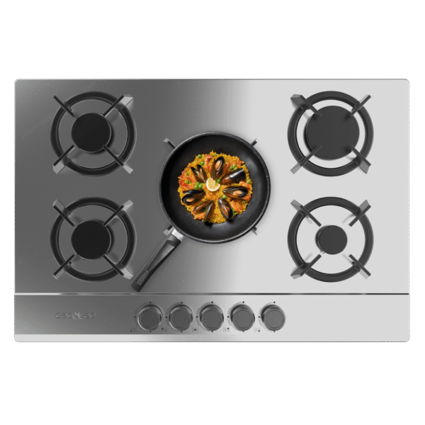 A01_EU01_100196 Placa de gas de acero inoxidable Bolero Squad G 5200S Inox con cinco quemadores y parrillas de hierro fundido