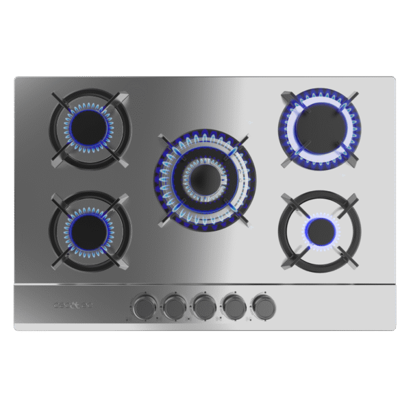 A01_EU01_100196-Imagen-2 Imagen 2 Placa de gas Bolero Squad G 5200S Inox con 5 quemadores, superficie de acero inoxidable, parrillas de hierro fundido y sistema de seguridad FlameFail.