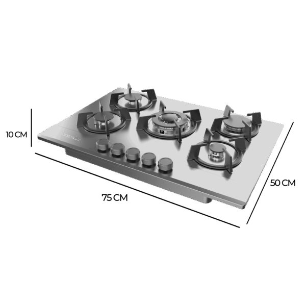 A01_EU01_100196-Imagen-4 Imagen 4 Placa de gas Bolero Squad G 5200S Inox con 5 quemadores, superficie de acero inoxidable, parrillas de hierro fundido y sistema de seguridad FlameFail.