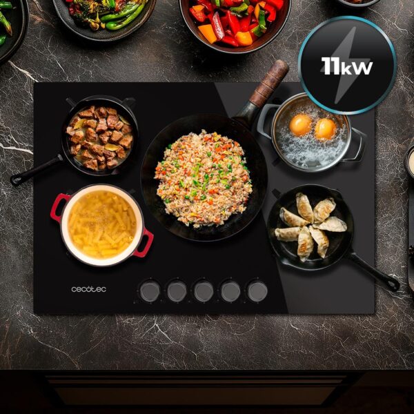 Imagen 6 Placa de gas de cristal templado negro con 5 quemadores Sabaf, parrillas de hierro fundido y autoencendido. Potencia y diseño profesional para tu cocina.