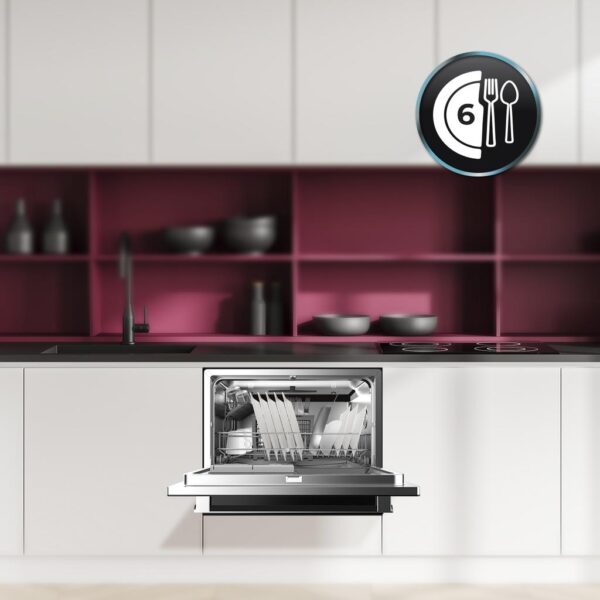 Imagen 6 Lavavajillas compacto Bolero Aguazero 2400 Black Glass con capacidad para 6 cubiertos, acabado cristal negro, clase energética D y 5 programas de lavado.