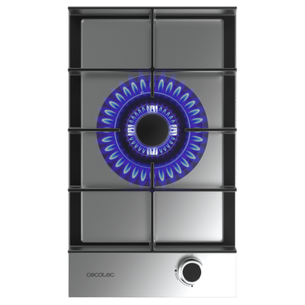 Imagen 2 Placa de gas de acero inoxidable con 4 quemadores, sistema de seguridad termopar y encendido automático. Potencia total de 7 kW para una cocina eficiente.