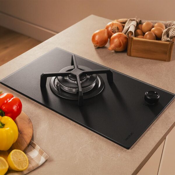 Imagen 7 Placa de gas Bolero Squad G 1400S Nano Glass de Cecotec con 4 fuegos, superficie de cristal templado, mandos integrados y sistema de seguridad FlameFail.