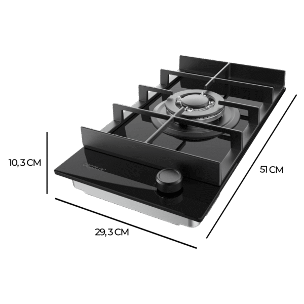 Imagen 4 Placa de gas Bolero Squad G 1400F Glass Black con 4 fuegos, superficie de cristal templado, encendido automático y sistema de seguridad FlameOut integrado.