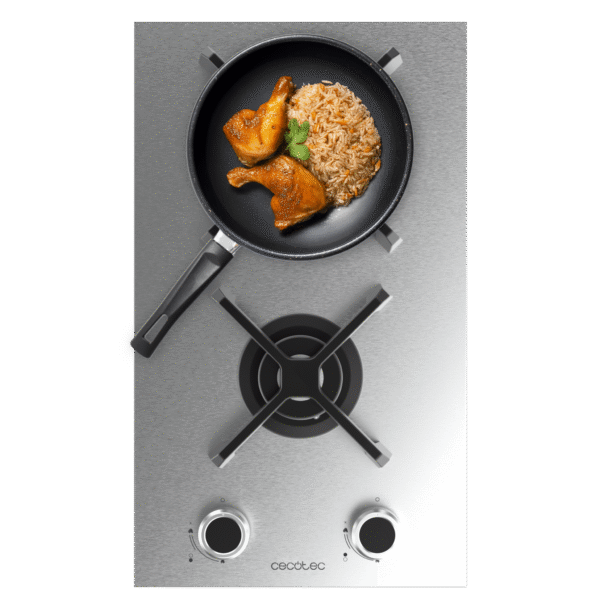 Placa de gas Cecotec Bolero Squad G 2200F Glass Black de 2 fuegos con superficie de cristal templado y parrillas de hierro fundido