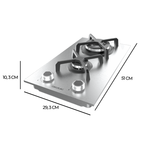 Imagen 4 Placa de gas Cecotec Bolero Squad G 2400S Inox con 2 fuegos, acabado en acero inoxidable, encendido automático y sistema de seguridad para una cocina eficiente.