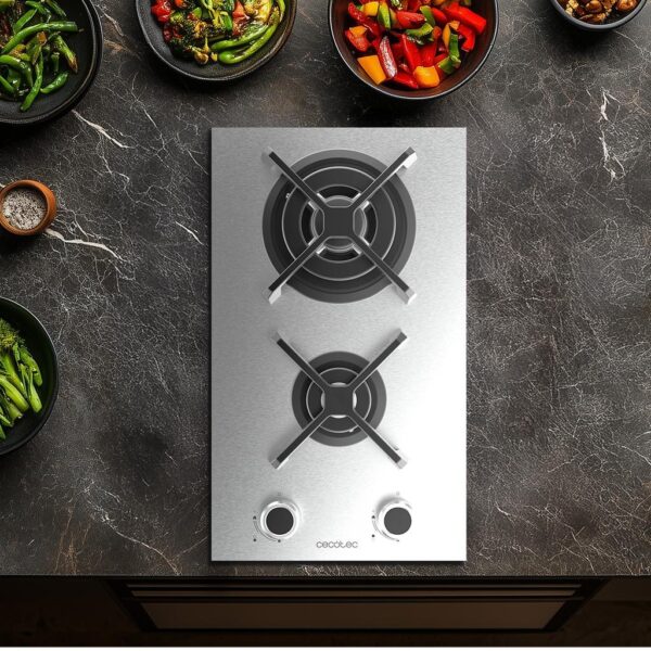 Imagen 7 Placa de gas Cecotec Bolero Squad G 2400S Inox con 2 fuegos, acabado en acero inoxidable, encendido automático y sistema de seguridad para una cocina eficiente.