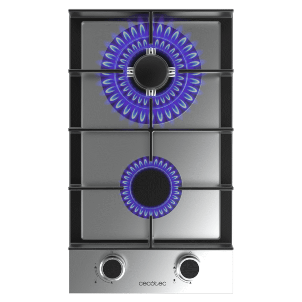 Imagen 2 Placa de gas de 2 fuegos en acero inoxidable con mandos frontales y quemadores de alta eficiencia. Diseño compacto y resistente para cocinas funcionales.