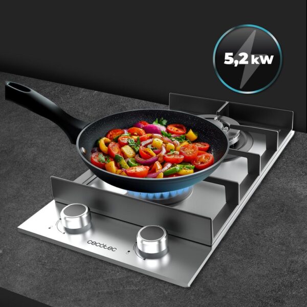 Imagen 8 Placa de gas de 2 fuegos en acero inoxidable con mandos frontales y quemadores de alta eficiencia. Diseño compacto y resistente para cocinas funcionales.