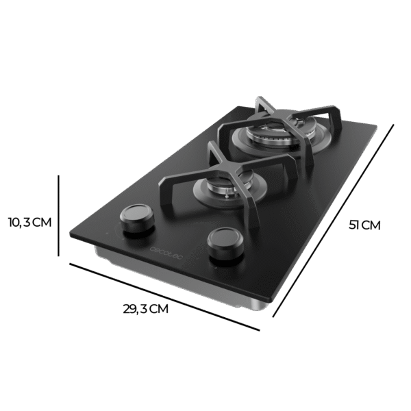 A01_EU01_100484-Imagen-4 Imagen 4 Placa de gas de 4 fuegos con cristal Nano Glass, quemadores Sabaf de alta eficiencia, parrillas de hierro fundido y sistema de seguridad FlameFailure integrado.