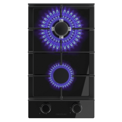 Imagen 2 Placa de gas Bolero Squad G 2400F Glass Black con 4 fuegos, superficie de cristal templado negro, autoencendido integrado y sistema de seguridad termopar.