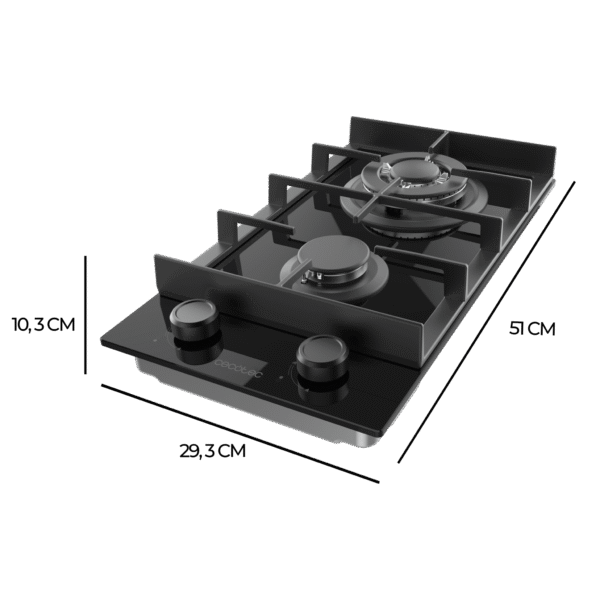 Imagen 4 Placa de gas Bolero Squad G 2400F Glass Black con 4 fuegos, superficie de cristal templado negro, autoencendido integrado y sistema de seguridad termopar.