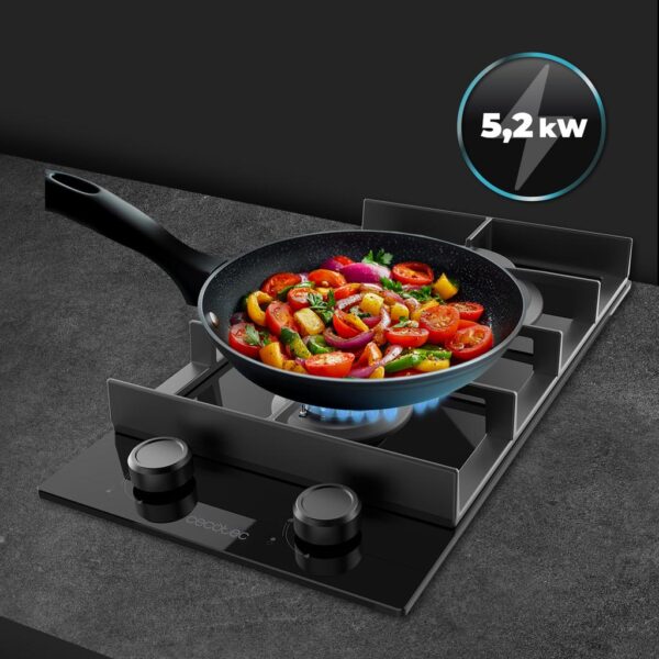 Imagen 8 Placa de gas Bolero Squad G 2400F Glass Black con 4 fuegos, superficie de cristal templado negro, autoencendido integrado y sistema de seguridad termopar.