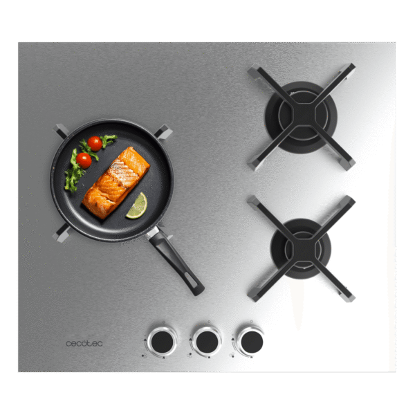 Placa de gas Cecotec Bolero Squad G 2200F Glass Black de 2 fuegos con superficie de cristal templado y parrillas de hierro fundido