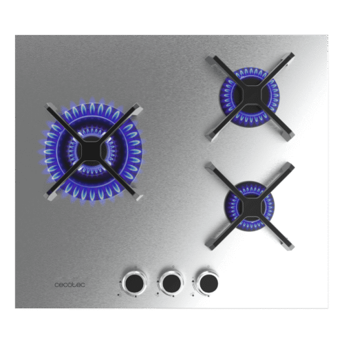 Imagen 2 Placa de gas Bolero Squad G 3400S Inox con 3 quemadores, incluyendo un potente quemador Triple Ring. Superficie de acero inoxidable y sistema de seguridad FFD.