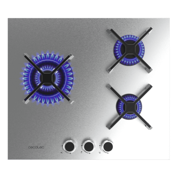 Imagen 2 Placa de gas Bolero Squad G 3400S Inox con 3 quemadores, incluyendo un potente quemador Triple Ring. Superficie de acero inoxidable y sistema de seguridad FFD.