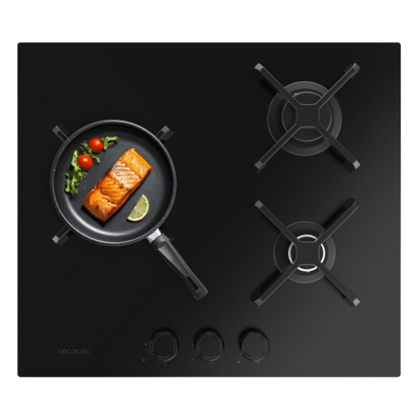 Placa de gas Cecotec Bolero Squad G 2200F Glass Black de 2 fuegos con superficie de cristal templado y parrillas de hierro fundido