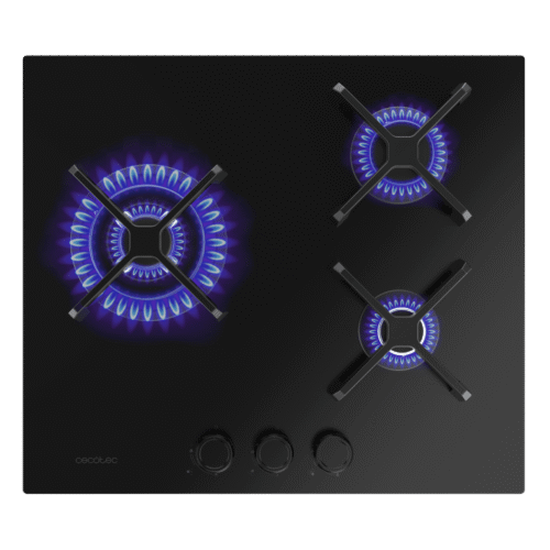 Imagen 2 Placa de gas Bolero Squad G 3400S Nano Glass de 3 fuegos con superficie de alta resistencia, encendido integrado y sistema de seguridad Gas Stop avanzado.