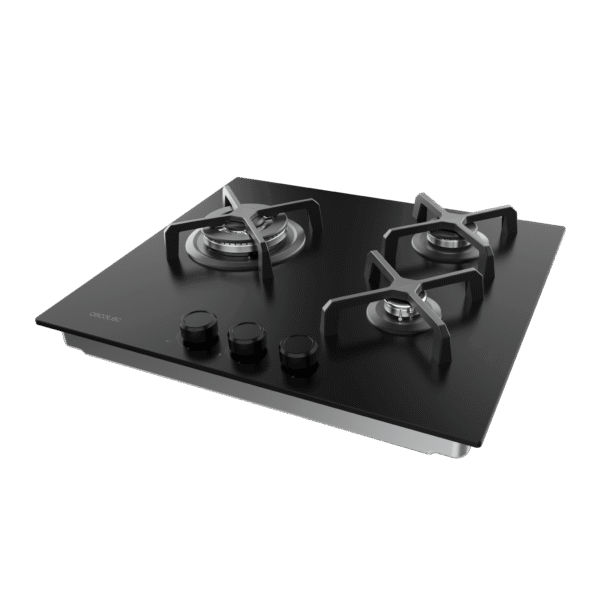 Imagen 5 Placa de gas Bolero Squad G 3400S Nano Glass de 3 fuegos con superficie de alta resistencia, encendido integrado y sistema de seguridad Gas Stop avanzado.