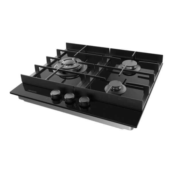 Imagen 5 Placa de gas Bolero Squad G 3400F Glass Black con 3 quemadores, superficie de cristal templado, parrillas de hierro fundido y sistema de seguridad Termopar.