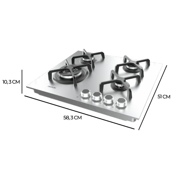 A01_EU01_100490-Imagen-4 Imagen 4 Placa de gas Bolero Squad G 4400S Inox de Cecotec con 4 quemadores, superficie de acero inoxidable, mandos mecánicos y sistema de seguridad termopar.