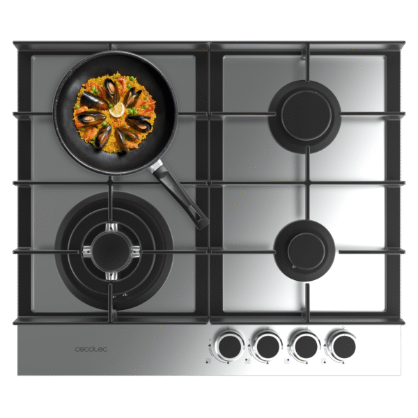 Placa de gas Cecotec Bolero Squad G 2200F Glass Black de 2 fuegos con superficie de cristal templado y parrillas de hierro fundido