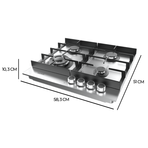 Imagen 4 Placa de gas Bolero Squad G 4400F Inox de 4 fuegos con acabado en acero inoxidable, parrillas de hierro fundido, autoencendido y sistema de seguridad FFD.