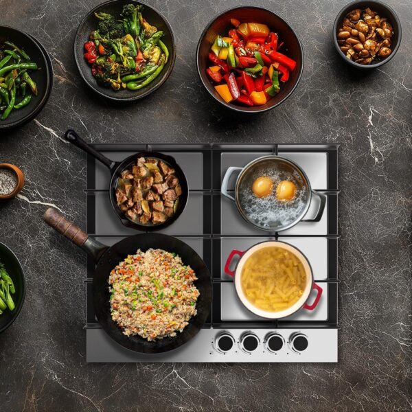 Imagen 7 Placa de gas Bolero Squad G 4400F Inox de 4 fuegos con acabado en acero inoxidable, parrillas de hierro fundido, autoencendido y sistema de seguridad FFD.