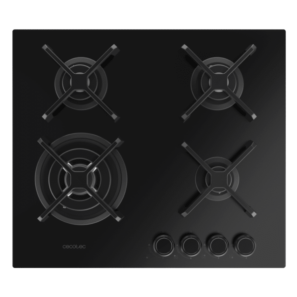 Imagen 3 Placa de gas de cristal templado negro con 4 quemadores, rejillas de hierro fundido y sistema de seguridad. Potencia y diseño para tu cocina moderna.