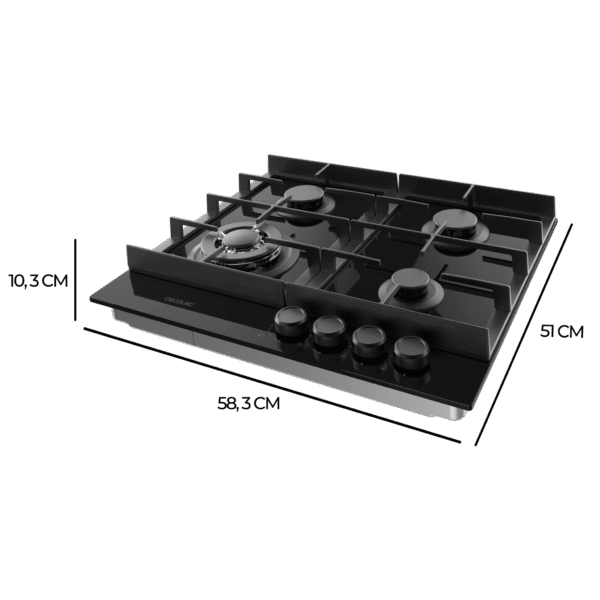 A01_EU01_100493-Imagen-4 Imagen 4 Placa de gas Bolero Squad G 4400F Glass Black con 4 fuegos, superficie de cristal templado, autoencendido y sistema de seguridad FFD para una cocina eficiente.