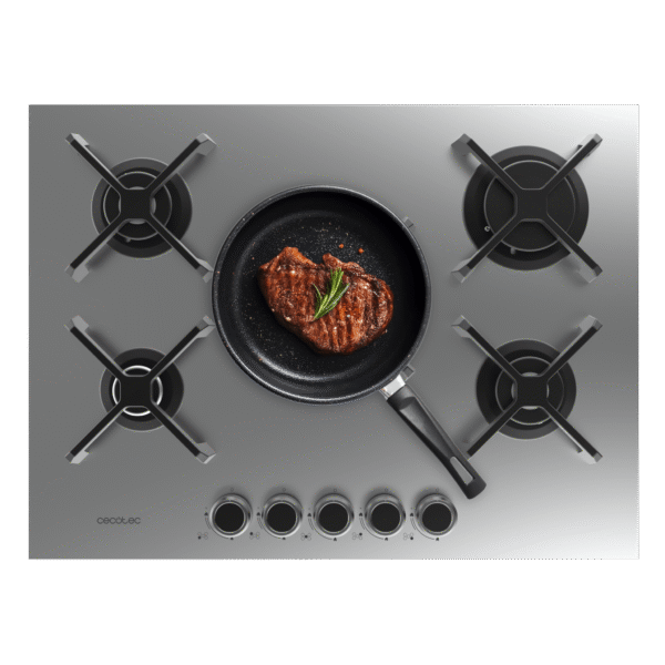 Placa de gas de acero inoxidable Bolero Squad G 5200S Inox con cinco quemadores y parrillas de hierro fundido