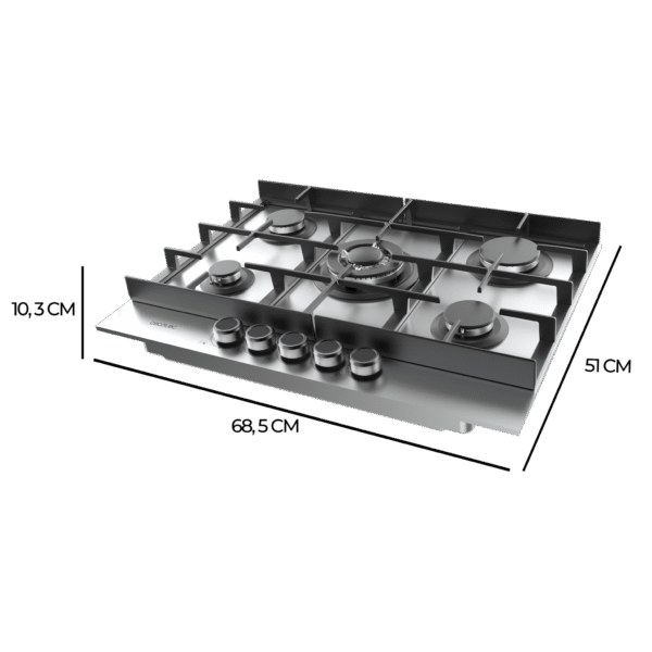 A01_EU01_100495-Imagen-4 Imagen 4 Placa de gas Bolero Squad G 5400F Inox de Cecotec con 4 quemadores, superficie de acero inoxidable y sistema de seguridad FlameOut para una cocción eficiente.