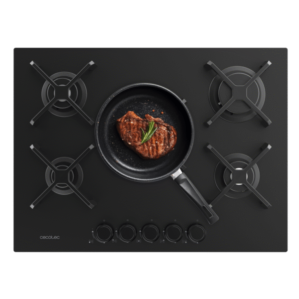 Placa de gas de acero inoxidable Bolero Squad G 5200S Inox con cinco quemadores y parrillas de hierro fundido