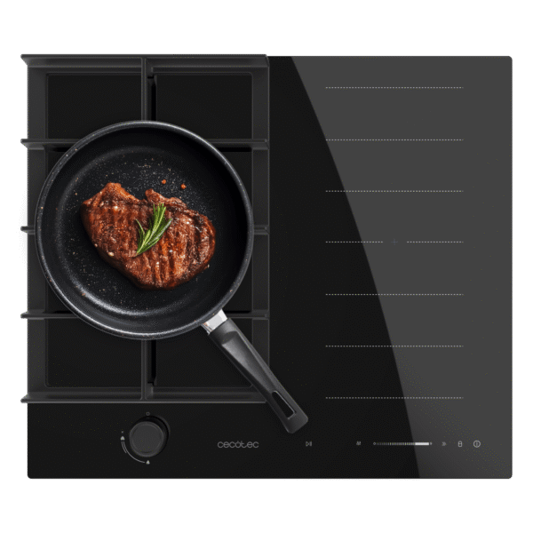 A01_EU01_100498 Placa de gas de acero inoxidable Bolero Squad G 5200S Inox con cinco quemadores y parrillas de hierro fundido