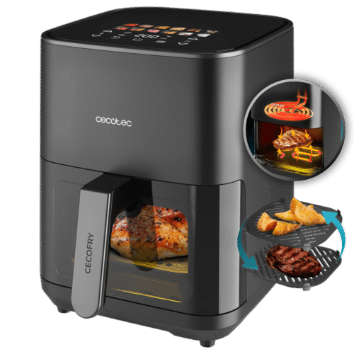 Vista frontal del microondas digital Cecotec Proclean 2500 con panel de control táctil y mando giratorio