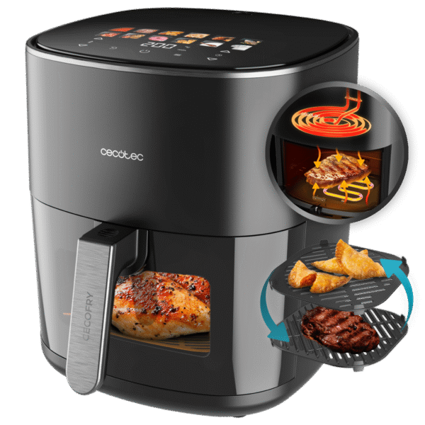 Vista frontal del microondas digital Cecotec Proclean 2500 con panel de control táctil y mando giratorio