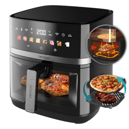 Vista frontal del microondas digital Cecotec Proclean 2500 con panel de control táctil y mando giratorio