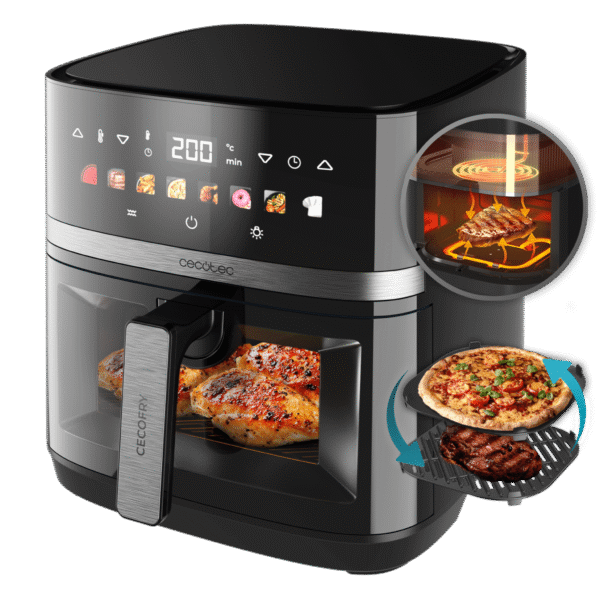 Vista frontal del microondas digital Cecotec Proclean 2500 con panel de control táctil y mando giratorio