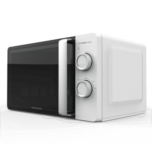 Vista frontal del microondas digital Cecotec Proclean 2500 con panel de control táctil y mando giratorio