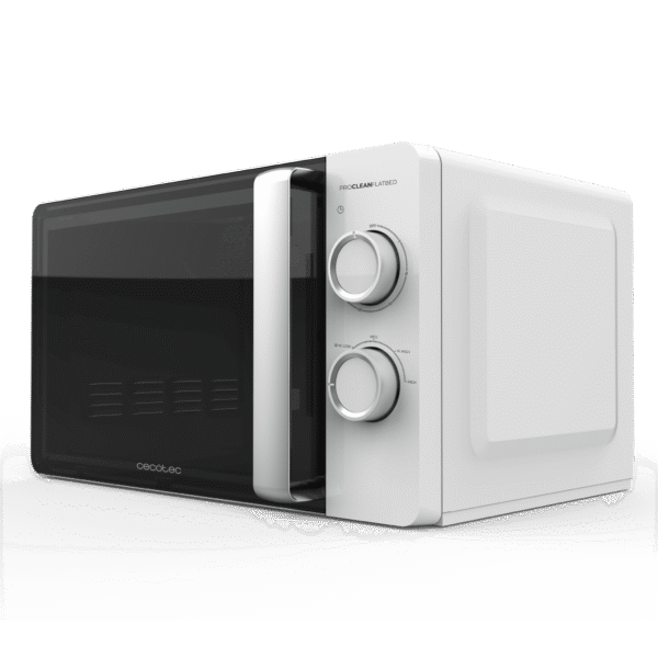 Vista frontal del microondas digital Cecotec Proclean 2500 con panel de control táctil y mando giratorio