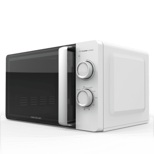 Vista frontal del microondas digital Cecotec Proclean 2500 con panel de control táctil y mando giratorio
