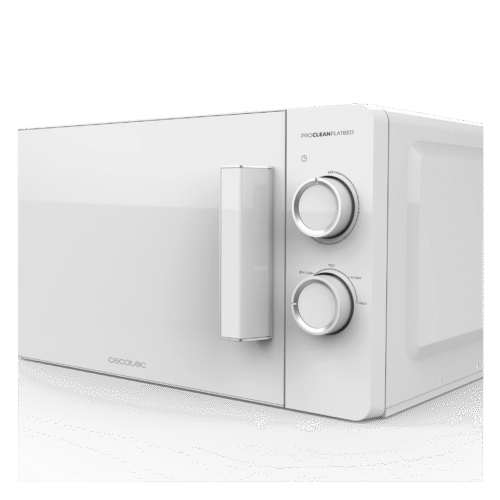 Vista frontal del microondas digital Cecotec Proclean 2500 con panel de control táctil y mando giratorio