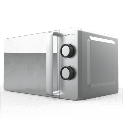 Vista frontal del microondas digital Cecotec Proclean 2500 con panel de control táctil y mando giratorio