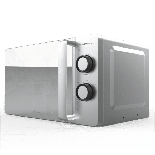 Vista frontal del microondas digital Cecotec Proclean 2500 con panel de control táctil y mando giratorio