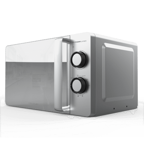 Vista frontal del microondas digital Cecotec Proclean 2500 con panel de control táctil y mando giratorio