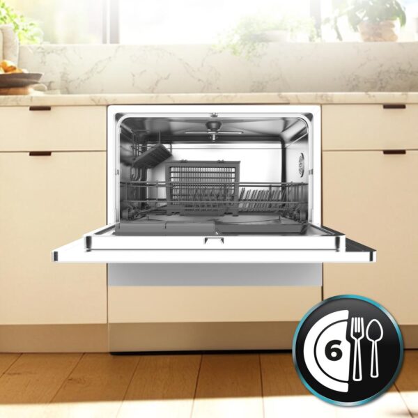 Imagen 7 Lavavajillas semi-integrable Bolero Aguazero 2500 S-BI White Glass de 6 servicios. Eficiencia clase D, 5 programas y panel Touch Control para un lavado eficiente.