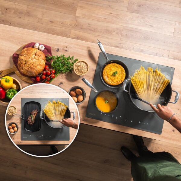 Imagen 7 Placa de inducción Cecotec Bolero Squad I 3600 FullFlex Grey de 7400W. Dispone de zona Flex, zona extra grande, control táctil invisible y elegante acabado gris.