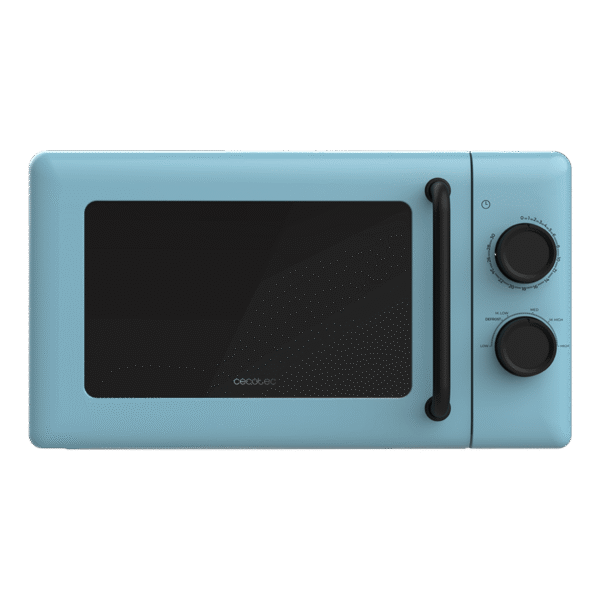 Vista frontal del microondas digital Cecotec Proclean 2500 con panel de control táctil y mando giratorio