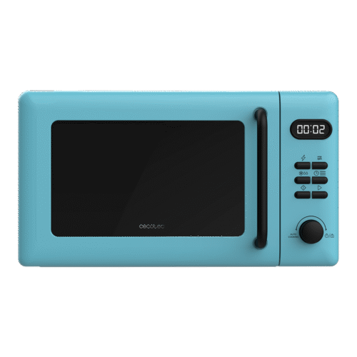 Vista frontal del microondas digital Cecotec Proclean 2500 con panel de control táctil y mando giratorio